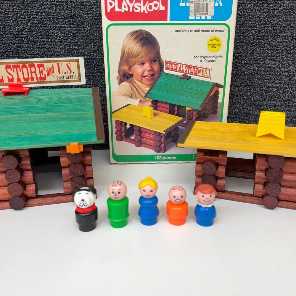 Vintage Playskool Lincoln Logs General Store Post Office Wood Building Set 885
